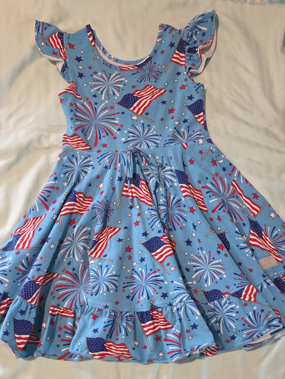 Eleanor Rose Blue Patriotic Flag & Fireworks Flutter Dress